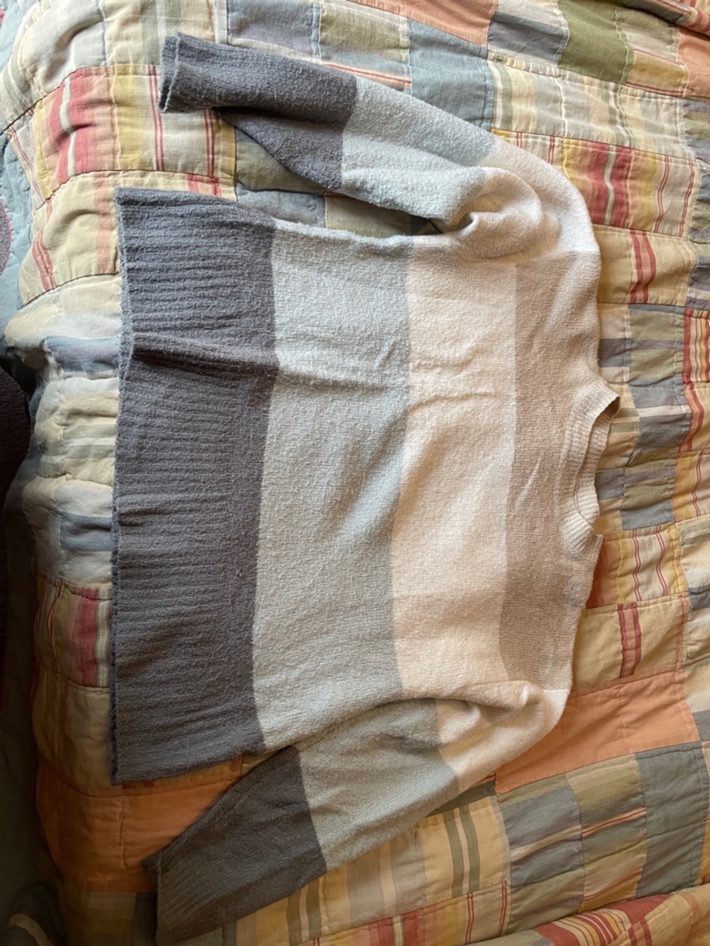 Ardene Striped Crewneck Sweater in Gray, Cream